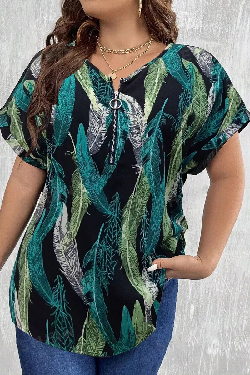 Tops ar tirkīza papardes ziediem, lielie izmēri i-veikalā jandase.lv