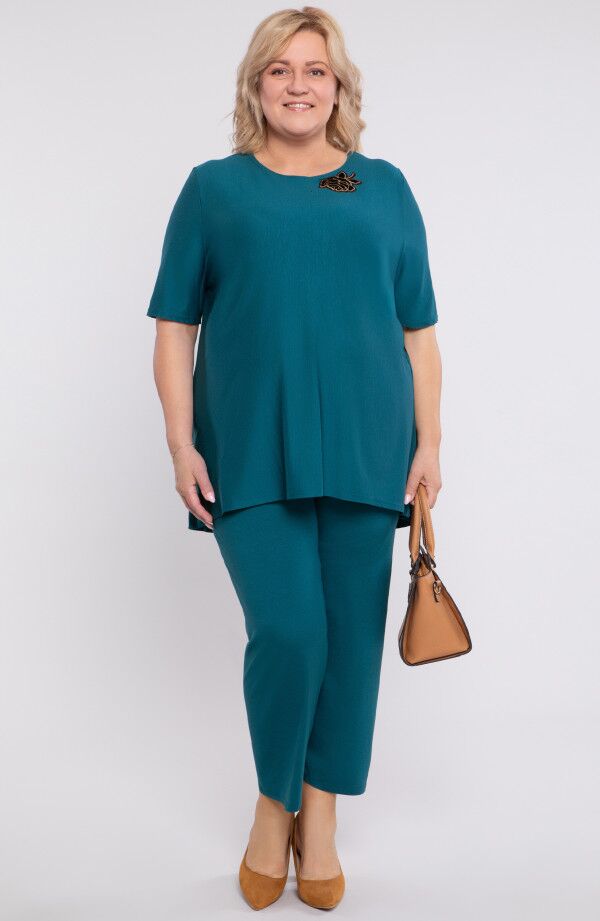 Jūraszaļš sieviešu bikškostīms ar sudraba rotājumiem, lielie izmēri i-veikalā jandase.lv