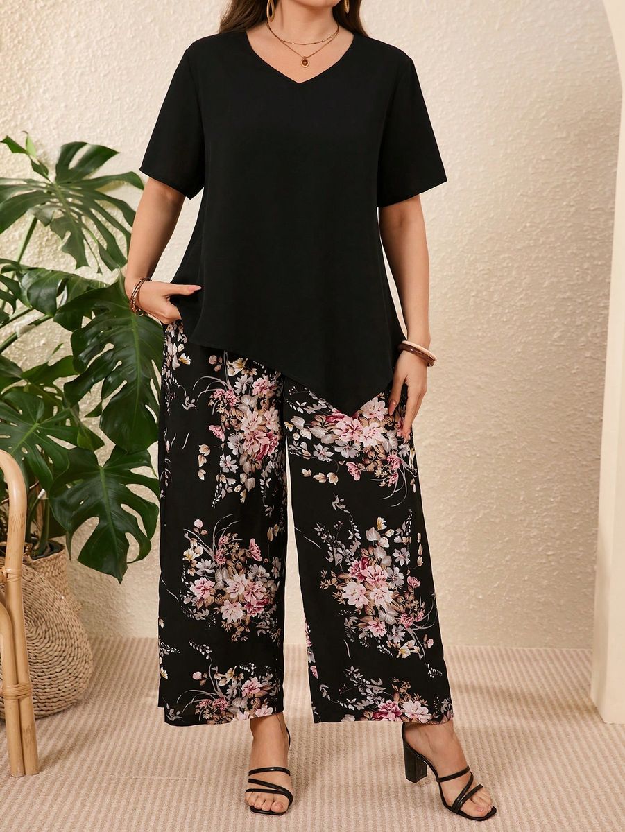 Bikškostīms ar platām biksēm, lielie izmēri i-veikalā jandase.lv