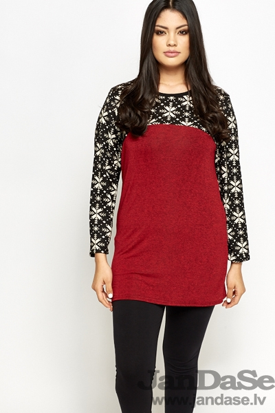 Sarkana un melnbalta raksta tunika, lielie izmēri i-veikalā jandase.lv