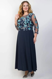 Tumši zila svētku kleita ar mežģīnēm (DZXX) - lielie izmēri sievietēm