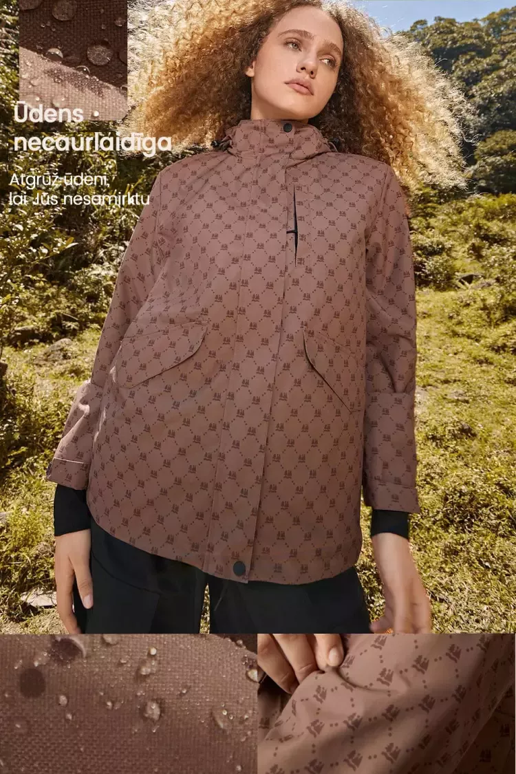 Brūna sieviešu vējjaka ar kapuci, lielie izmēri i-veikalā jandase.lv