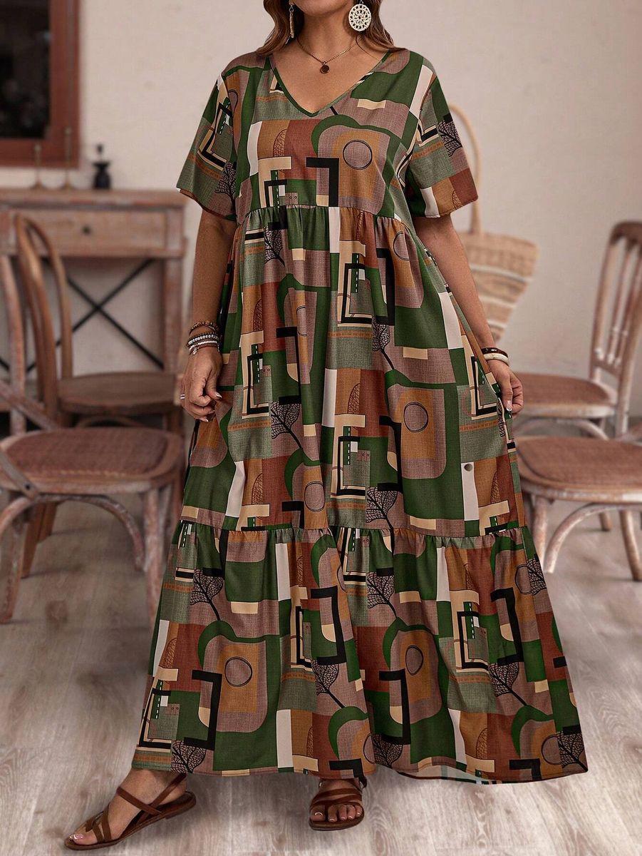 Garā kleita ar ģeometriskām figūrām, lielie izmēri i-veikalā jandase.lv