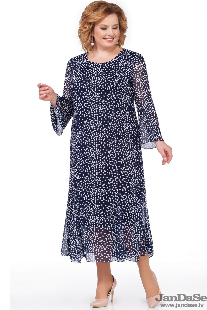 Zila kleita ar punktiņiem, lielie izmēri i-veikalā jandase.lv