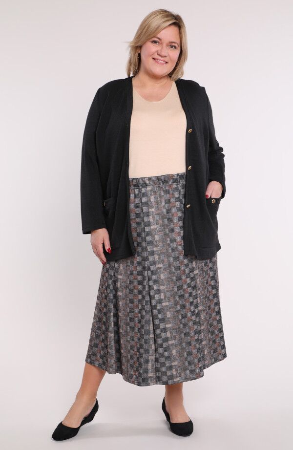 Gaiši pelēki rūtoti svārki, lielie izmēri i-veikalā jandase.lv