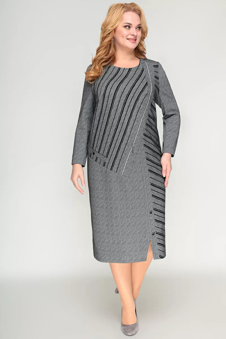Pelēka kleita ar melnām svītrām, lielie izmēri i-veikalā jandase.lv