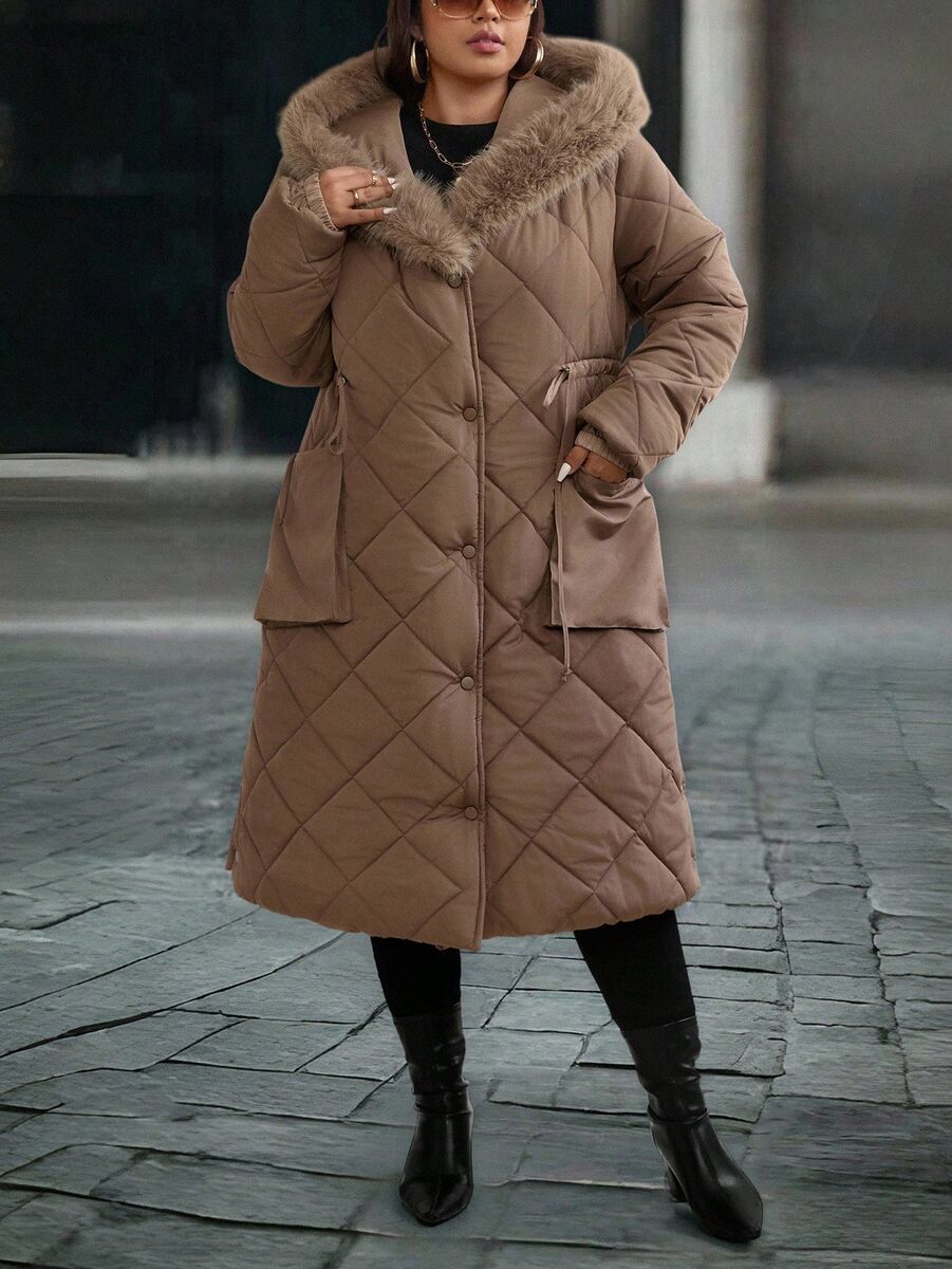 Brūns ziemas mētelis, lielie izmēri i-veikalā jandase.lv