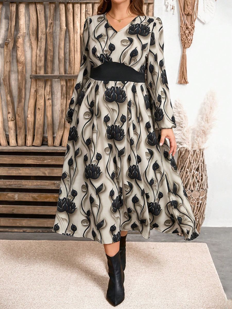 Kleita ar ziedu rakstu, lielie izmēri i-veikalā jandase.lv