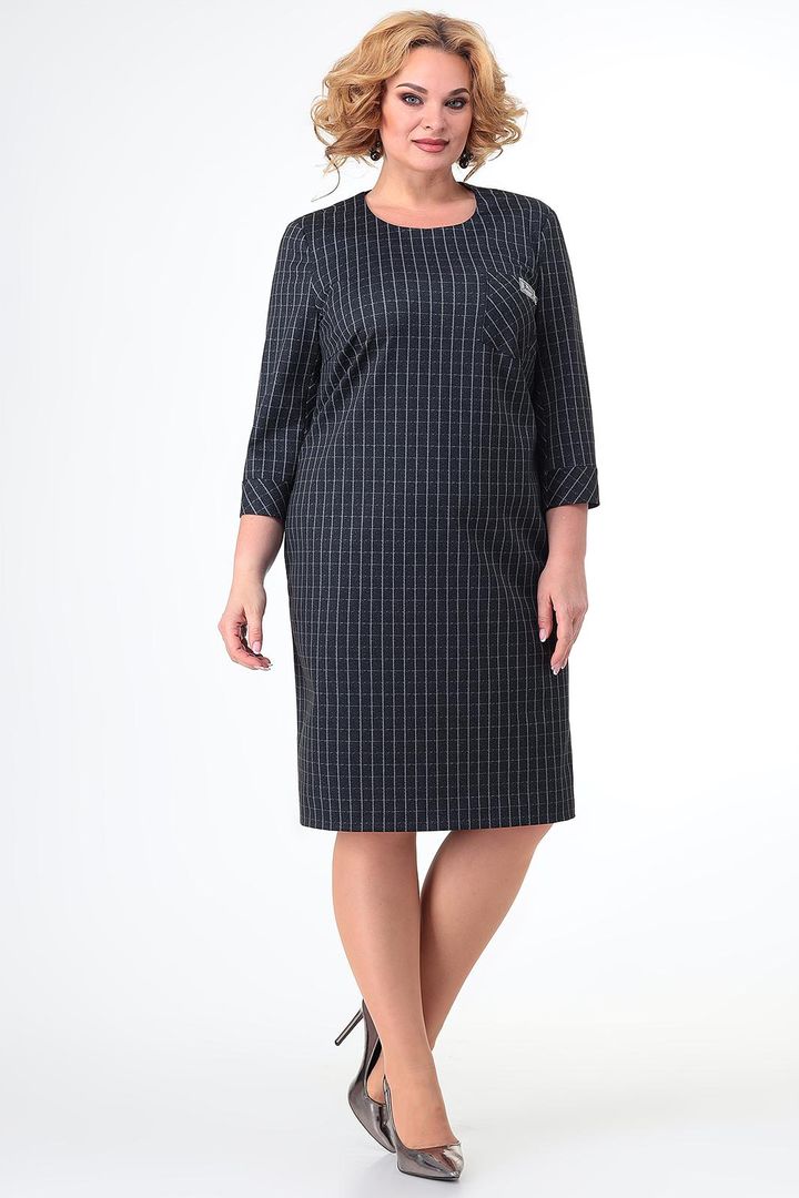 Tumši pelēka, rūtaina kleita, lielie izmēri i-veikalā jandase.lv