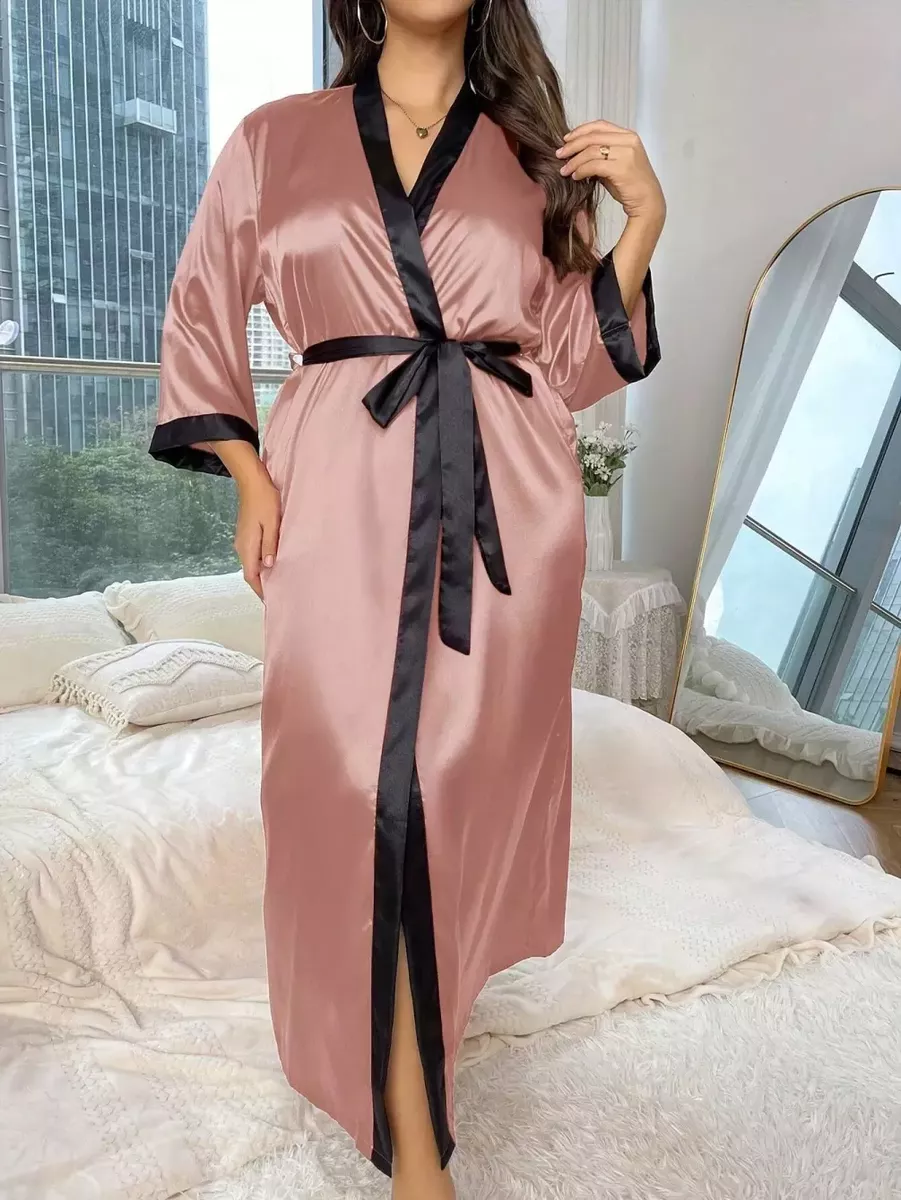 Vecrozā krāsas sieviešu satīna halāts, lielie izmēri i-veikalā jandase.lv