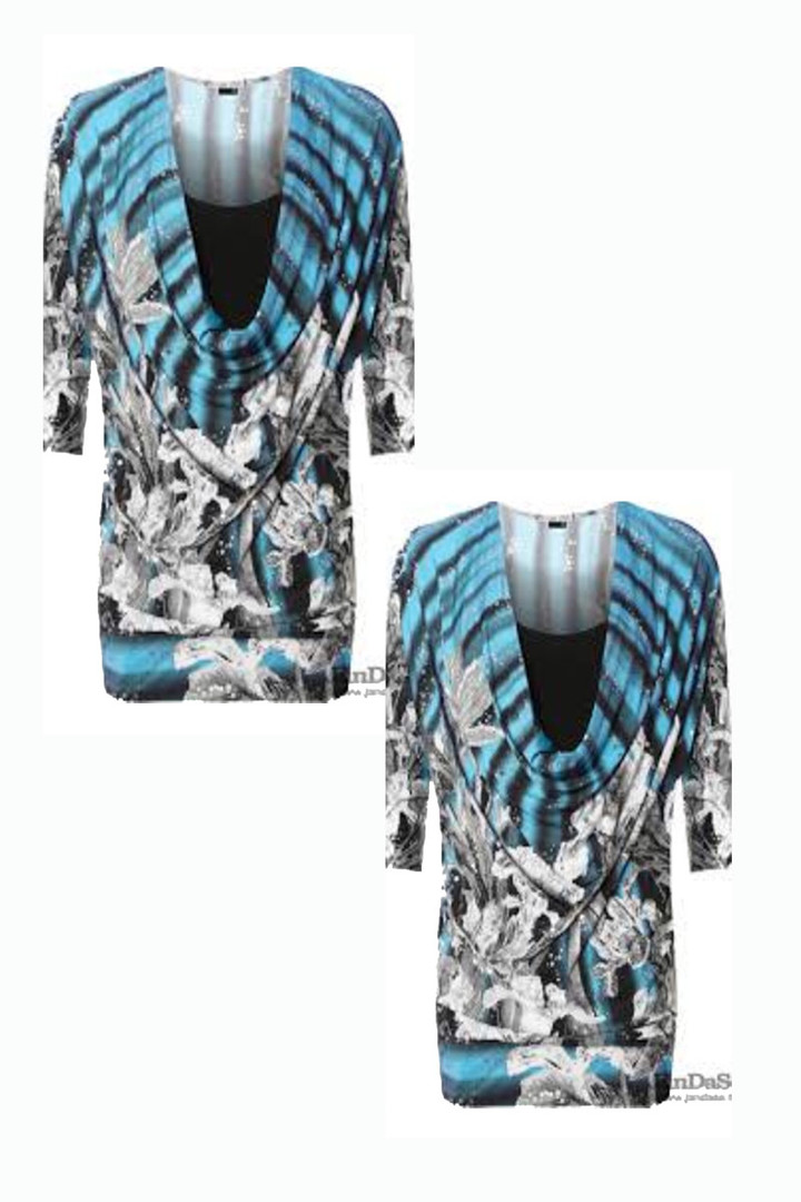 Tirkīzkrāsas un pelēka tunika, lielie izmēri i-veikalā jandase.lv