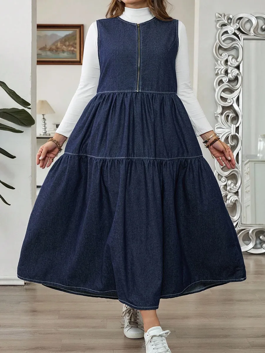 Džinsa aduma sarafāns, lielie izmēri i-veikalā jandase.lv