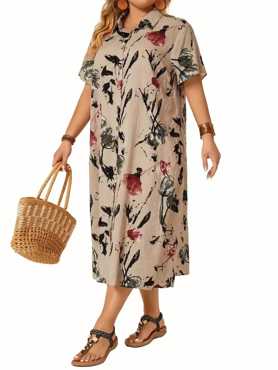 Krekla kleita gaiši brūnos toņos (DZXX), lielie izmēri i-veikalā jandase.lv