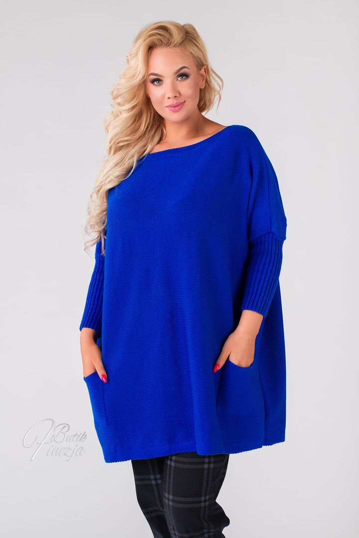 Lielizmēra džemperis koši zilā krāsā, lielie izmēri i-veikalā jandase.lv