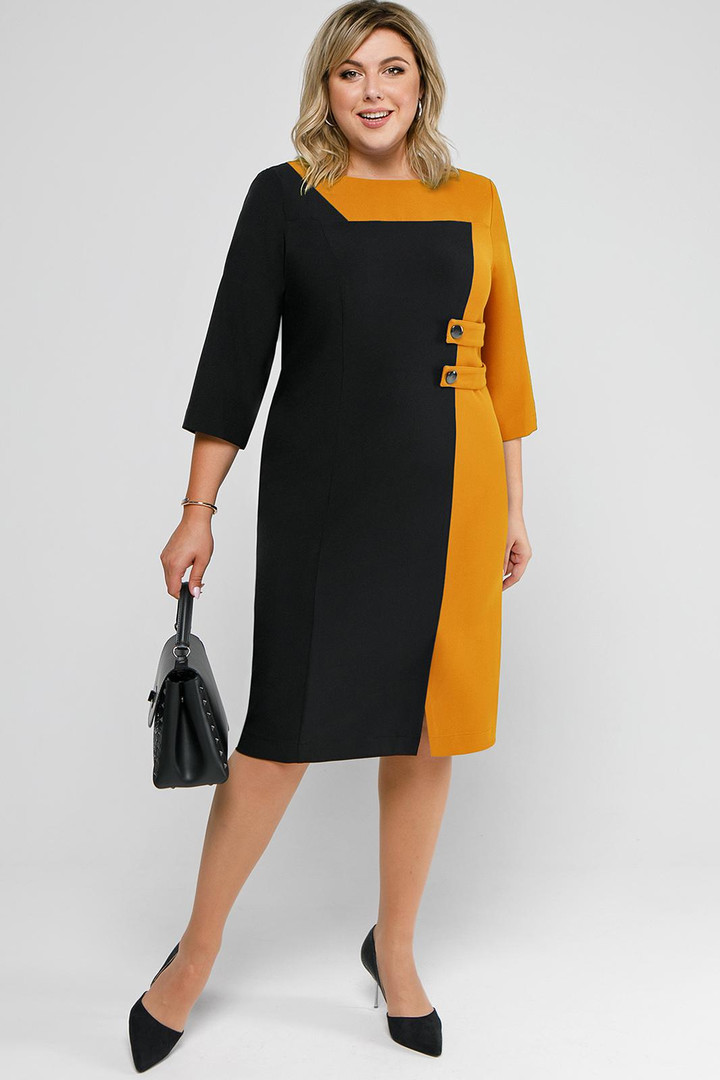 Melna un sinepju krāsas kleita, lielie izmēri i-veikalā jandase.lv