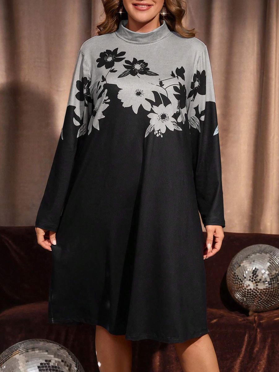 Melna kleita ar pelēku apdari, lielie izmēri i-veikalā jandase.lv