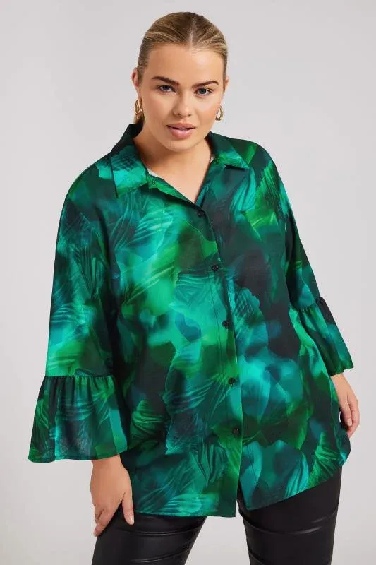 Koši zaļā blūze ar rakstu, lielie izmēri i-veikalā jandase.lv