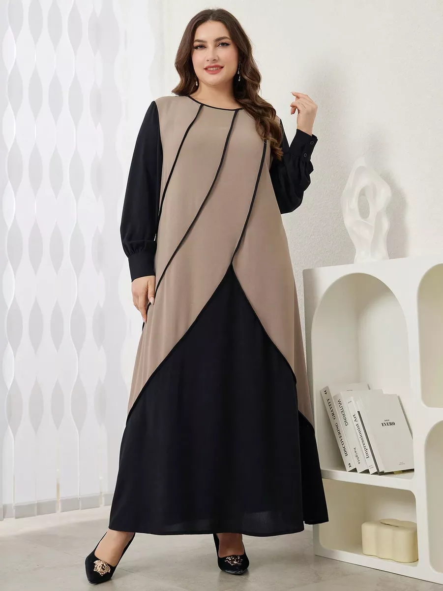 Melna kleita ar brūnu priekšu, lielie izmēri i-veikalā jandase.lv