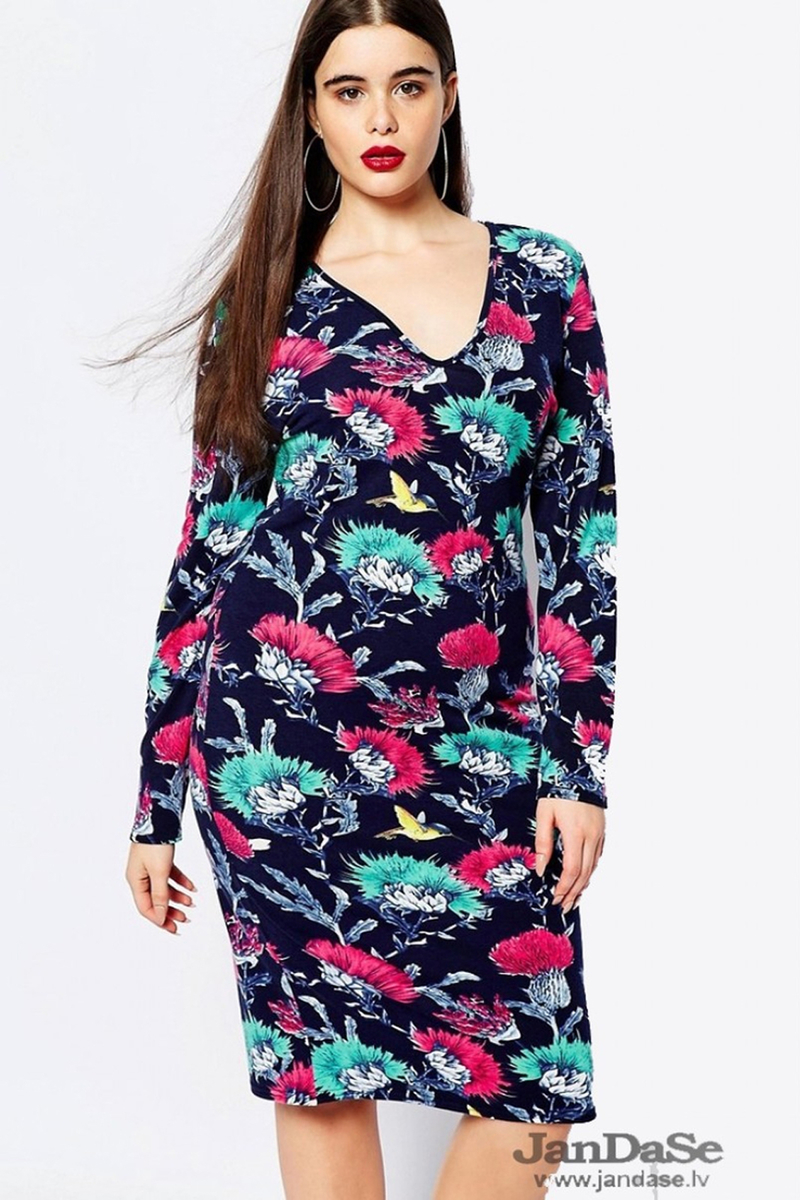 Tumši zila kleita ar apdruku, lielie izmēri i-veikalā jandase.lv