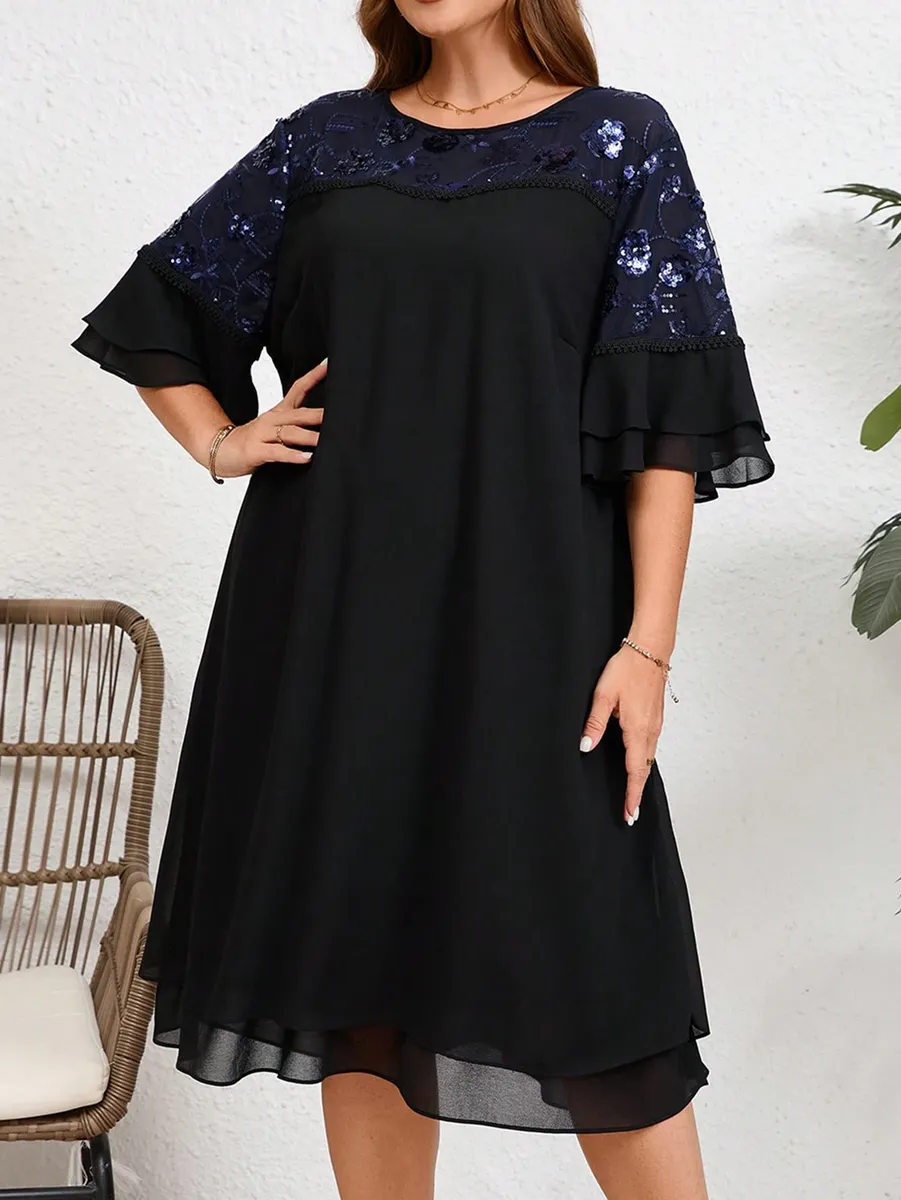 Svētku kleita ar fliteriem, lielie izmēri i-veikalā jandase.lv