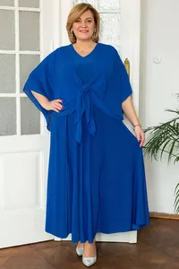 Garā svētku kleita rudzupuķu zilā krāsā - lielie izmēri sievietēm