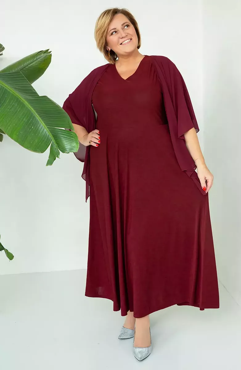 NAV PIEEJAMS | Недоступен | Out Of Stock Garā svētku kleita bordo krāsā, lielie izmēri i-veikalā jandase.lv