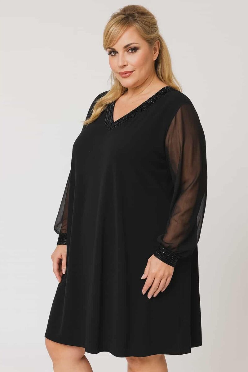 Melna svētku kleita ar spīdumiem, lielie izmēri i-veikalā jandase.lv