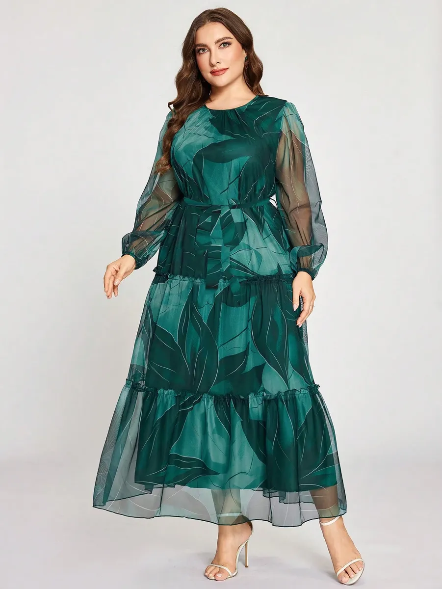 Zaļa kleita ar jostiņu, lielie izmēri i-veikalā jandase.lv