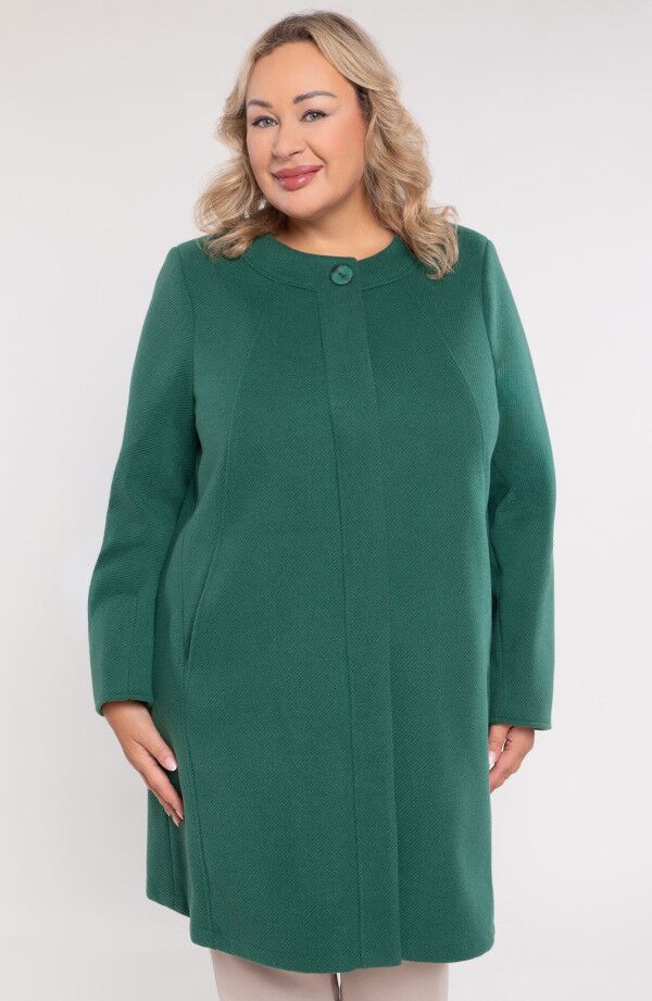 Zaļs sieviešu pusmētelis ar sīku svītriņu, lielie izmēri i-veikalā jandase.lv