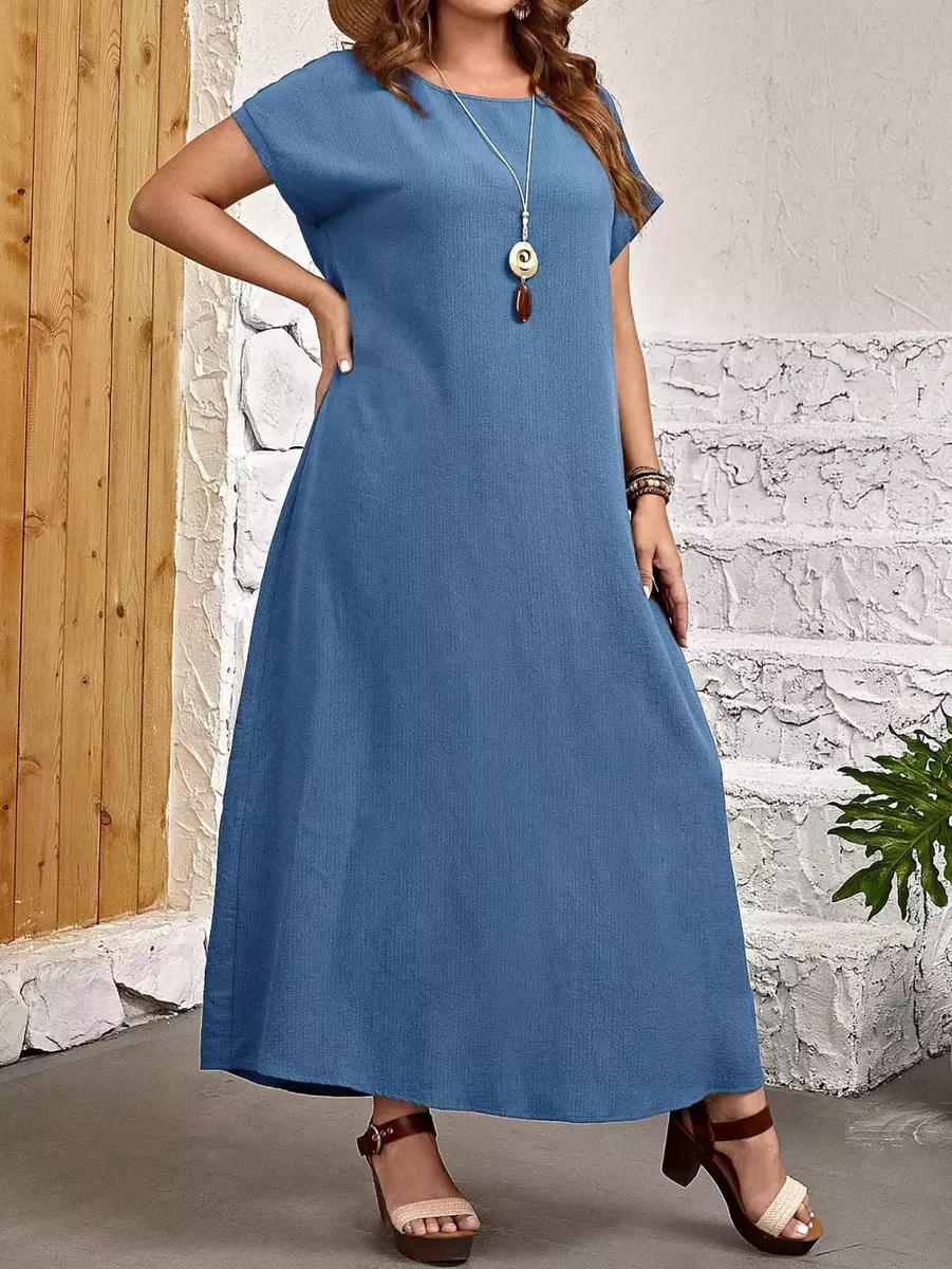 Zila garā kleita ikdienai, lielie izmēri i-veikalā jandase.lv