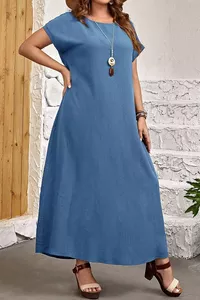 Zila garā kleita ikdienai - lielie izmēri sievietēm