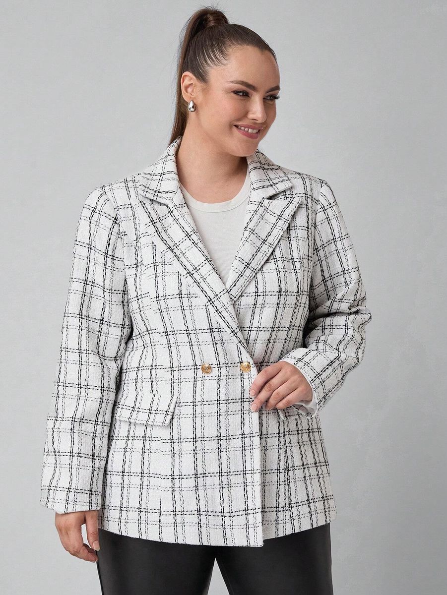 Balta rūtota žakete, lielie izmēri i-veikalā jandase.lv