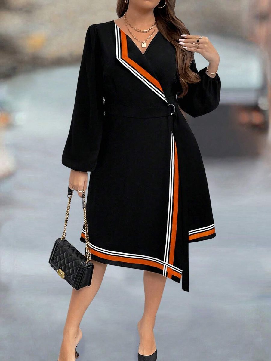 Melna kleita ar svītrām, lielie izmēri i-veikalā jandase.lv